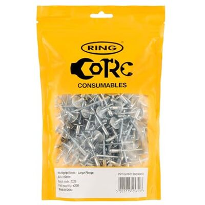 RING Large Flange, 4.8 x 10 mm (200 Pcs) Aluminium Rivet Diameter x Length: 4.8 x 10 mm (3/16' x 25/64'), Flange Diameter: 15.5 mm, Supplied in a Re-Sealable Pack RING Large Flange, 4.8 x 10 mm (200 Pcs) Aluminium Rivet Diameter x Length: 4.8 x 10 mm (3/16' x 25/64'), Flange Diameter: 15.5 mm, Supplied in a Re-Sealable Pack