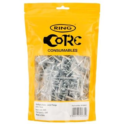 RING Large Flange, 4.8 x 19 mm (200 Pcs) Aluminium Rivet Diameter x Length: 4.8 x 19 mm (3/16' x 3/4'), Flange Diameter: 15.3 mm, Supplied in a Re-Sealable Pack RING Large Flange, 4.8 x 19 mm (200 Pcs) Aluminium Rivet Diameter x Length: 4.8 x 19 mm (3/16' x 3/4'), Flange Diameter: 15.3 mm, Supplied in a Re-Sealable Pack
