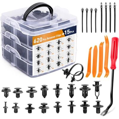 GOOACC 635Pcs Car Push Retainer Clips & Auto Fasteners Assortment -16 Most Popular Sizes Nylon Bumper Fender Rivets with 10 Cable Ties and Fasteners Remover for Toyota GM Ford Honda Acura Chrysler GOOACC 635Pcs Car Push Retainer Clips & Auto Fasteners Assortment -16 Most Popular Sizes Nylon Bumper Fender Rivets with 10 Cable Ties and Fasteners Remover for Toyota GM Ford Honda Acura Chrysler