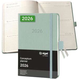 Sigel C2673 Weekly planner Conceptum 2026-1 year approx. A6 mint green 2 pages = 1 week hardcover 80 gsm 176 p. PEFC-certified Sigel C2673 Weekly planner Conceptum 2026-1 year approx. A6 mint green 2 pages = 1 week hardcover 80 gsm 176 p. PEFC-certified