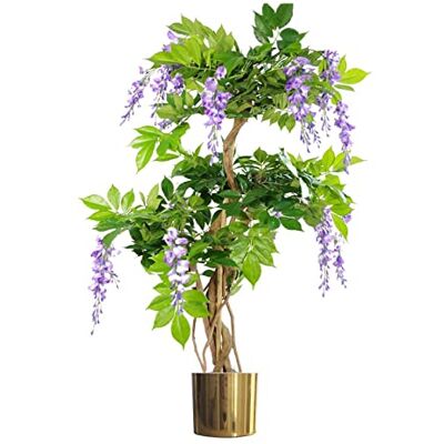 Unknown - 110cm Purple Wisteria Tree - Purple - Gold Planter - Artificial Plant Unknown - 110cm Purple Wisteria Tree - Purple - Gold Planter - Artificial Plant