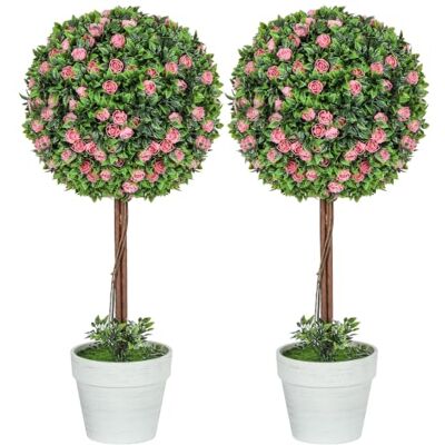 HOMCOM Pink Rose Artificial Plants Set of 2 - Artificial Plants HOMCOM Pink Rose Artificial Plants Set of 2 - Artificial Plants