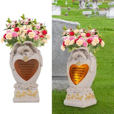 Generic Cemetery Memorial Decoration, Garden Angel Outdoor Solar Vase Statue Cross Angel Vase Family Garden Memorial Statue Funeral Gift, Memorial Stone, Crying Angel (Beige) Generic Cemetery Memorial Decoration, Garden Angel Outdoor Solar Vase Statue Cross Angel Vase Family Garden Memorial Statue Funeral Gift, Memorial Stone, Crying Angel (Beige)