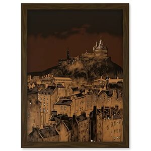 Artery8 - Edinburgh Castle Night Cityscape - Brown - Framed Wall Art Print Artery8 - Edinburgh Castle Night Cityscape - Brown - Framed Wall Art Print