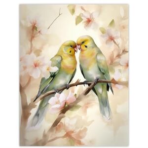 Artery8 - Two Lovebirds Cherry Blossom Watercolour - 18x24 - Wall Art Print Artery8 - Two Lovebirds Cherry Blossom Watercolour - 18x24 - Wall Art Print