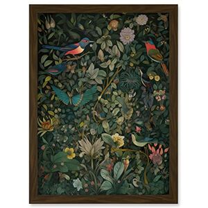 Artery8 - Butterflies and Birds on Flowering Shrub - Brown - A4 - Framed Art Print Artery8 - Butterflies and Birds on Flowering Shrub - Brown - A4 - Framed Art Print