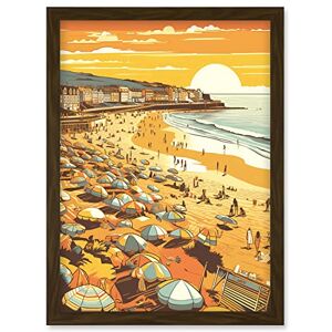 Artery8 - Summer Sunset at Busy Sandy Promenade Beach - A4 - Framed - Artwork Artery8 - Summer Sunset at Busy Sandy Promenade Beach - A4 - Framed - Artwork