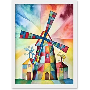 Artery8 - Windmill Folk Art Abstract - Size A4 - Wall Art Artery8 - Windmill Folk Art Abstract - Size A4 - Wall Art