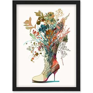 Artery8 - Wildflower Boot - Black - A4 Framed Wall Art Artery8 - Wildflower Boot - Black - A4 Framed Wall Art