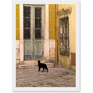 Artery8 - A4 - Black Cat - Old Door - Wall Art Print Artery8 - A4 - Black Cat - Old Door - Wall Art Print