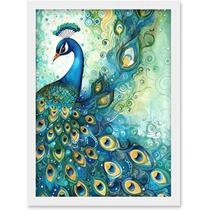 Artery8 - Peacock Bird Concept Folk Art Watercolour - A4 - Framed - Art Print Artery8 - Peacock Bird Concept Folk Art Watercolour - A4 - Framed - Art Print