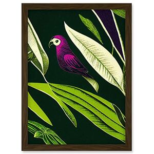 Artery8 - Pink Parrot Linocut Leaves - Framed Wall Art Print Artery8 - Pink Parrot Linocut Leaves - Framed Wall Art Print