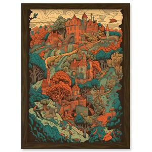 Artery8 - Village in Forest - Coral Teal - A4 - Art Print Artery8 - Village in Forest - Coral Teal - A4 - Art Print