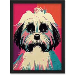 Artery8 - Shih Tzu Portrait - Pink Blue Cream - Framed A4 Wall Art Artery8 - Shih Tzu Portrait - Pink Blue Cream - Framed A4 Wall Art