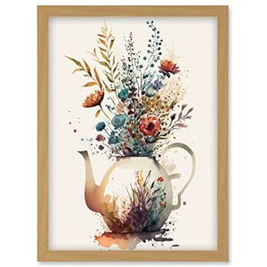 Artery8 - Wildflower Bouquet Teapot Vase - A4 - Light Oak Frame - Wall Art Print Artery8 - Wildflower Bouquet Teapot Vase - A4 - Light Oak Frame - Wall Art Print