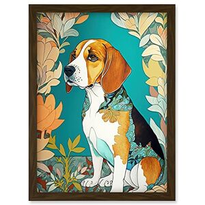 Artery8 - Beagle Dog - Floral Frame - Wall Art Artery8 - Beagle Dog - Floral Frame - Wall Art
