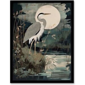 Artery8 - Supper Time - Moonlit Heron - Framed Wall Art Artery8 - Supper Time - Moonlit Heron - Framed Wall Art