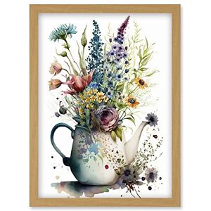 Artery8 - Spring Wildflower Teapot - Framed - A4 Light Oak - Wall Art Print Artery8 - Spring Wildflower Teapot - Framed - A4 Light Oak - Wall Art Print