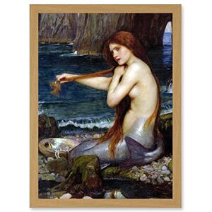 Artery8 - Mermaid Bathing - Light Oak - Framed Wall Art Artery8 - Mermaid Bathing - Light Oak - Framed Wall Art