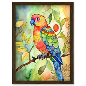 Artery8 - Parrot on Branch - Folk Art Watercolour - Framed Print Artery8 - Parrot on Branch - Folk Art Watercolour - Framed Print