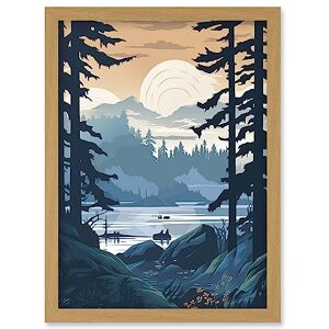 Artery8 - Lake View Rainforest Illustration - Framed Wall Art Artery8 - Lake View Rainforest Illustration - Framed Wall Art