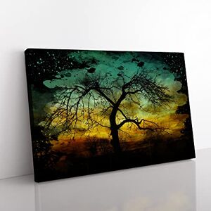 Big Box Art Landscape Lone Tree Setting Sun Modern CB Canvas Wall Art Print Ready to Hang, Framed Picture for Living Room Bedroom Home Office Décor, 60x40 cm (24x16 Inch)