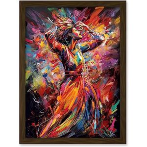 Artery8 - Happy Woman Dancing to Music - A4 - Brown Framed - Wall Art Artery8 - Happy Woman Dancing to Music - A4 - Brown Framed - Wall Art