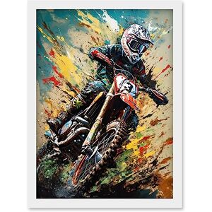 Artery8 - Motocross Race - White - Framed Wall Art Print Artery8 - Motocross Race - White - Framed Wall Art Print