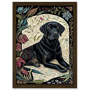 Artery8 - Black Labrador Floral Linocut - Wall Art Artery8 - Black Labrador Floral Linocut - Wall Art
