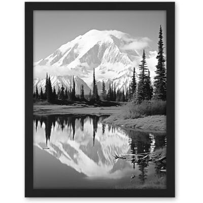 Artery8 Mount McKinley Reflecting on Wonder Lake Tranquil Water Black and White Photograph Scenic Mountain Valley Landscape Artwork Framed Wall Art Print 18X24 Inch Artery8 Mount McKinley Reflecting on Wonder Lake Tranquil Water Black and White Photograph Scenic Mountain Valley Landscape Artwork Framed Wall Art Print 18X24 Inch