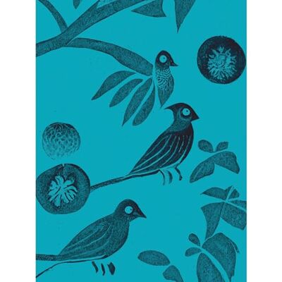Doppelganger33 LTD Linocut Vintage Blue Birds Jungle Pattern Illustration Teal Large Wall Art Poster Print Thick Paper 18X24 Inch Doppelganger33 LTD Linocut Vintage Blue Birds Jungle Pattern Illustration Teal Large Wall Art Poster Print Thick Paper 18X24 Inch