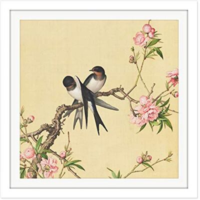 Fine Art Prints Castiglione Peach Blossom Birds Painting Square Wooden Framed Wall Art Print Picture 16X16 Inch Fine Art Prints Castiglione Peach Blossom Birds Painting Square Wooden Framed Wall Art Print Picture 16X16 Inch