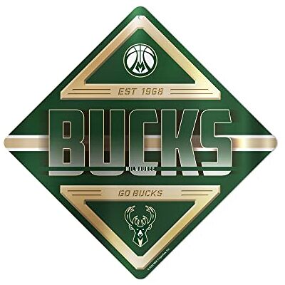 Rico Industries NBA Basketball Milwaukee Bucks Metal Sign 16.5" x 16.5" Home Décor Bedroom Office Man Cave Rico Industries NBA Basketball Milwaukee Bucks Metal Sign 16.5" x 16.5" Home Décor Bedroom Office Man Cave