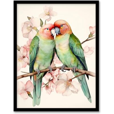 Artery8 Birds Of A Feather Love Birds Perched On A Cherry Bloom Artwork Framed Wall Art Print 18X24 Inch Artery8 Birds Of A Feather Love Birds Perched On A Cherry Bloom Artwork Framed Wall Art Print 18X24 Inch