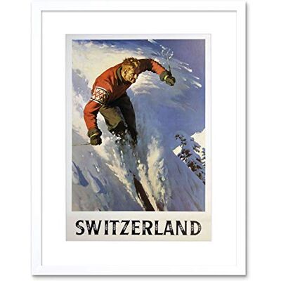 Wee Blue Coo Travel Winter Sport Skiing Snow Skiier Switzerland Vintage Framed Wall Art Print Wee Blue Coo Travel Winter Sport Skiing Snow Skiier Switzerland Vintage Framed Wall Art Print