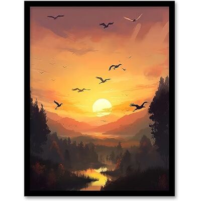 Artery8 Flock of Cranes Flying Against a Golden Sunset Sky Atmospheric Painting Birds Flying over Forest in a Tranquil Mountain River Landscape Artwork Framed Wall Art Print 18X24 Inch Artery8 Flock of Cranes Flying Against a Golden Sunset Sky Atmospheric Painting Birds Flying over Forest in a Tranquil Mountain River Landscape Artwork Framed Wall Art Print 18X24 Inch