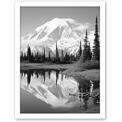 Artery8 Mount McKinley Reflecting on Wonder Lake Tranquil Water Black and White Photograph Scenic Mountain Valley Landscape Artwork Framed Wall Art Print 18X24 Inch Artery8 Mount McKinley Reflecting on Wonder Lake Tranquil Water Black and White Photograph Scenic Mountain Valley Landscape Artwork Framed Wall Art Print 18X24 Inch
