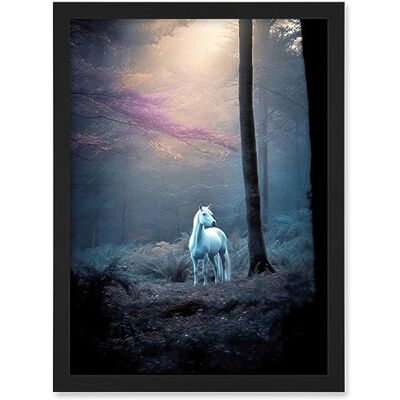Artery8 Lone White Forest Horse Photograph Enchanted Landscape Sunbeam Artwork Framed A3 Wall Art Print Artery8 Lone White Forest Horse Photograph Enchanted Landscape Sunbeam Artwork Framed A3 Wall Art Print