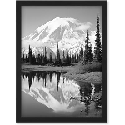 Artery8 Mount McKinley Reflecting on Wonder Lake Tranquil Water Black and White Photograph Scenic Mountain Valley Landscape Artwork Framed Wall Art Print A4 Artery8 Mount McKinley Reflecting on Wonder Lake Tranquil Water Black and White Photograph Scenic Mountain Valley Landscape Artwork Framed Wall Art Print A4