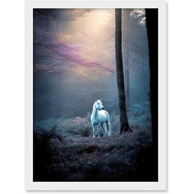 Artery8 Lone White Forest Horse Photograph Enchanted Landscape Sunbeam Artwork Framed A3 Wall Art Print Artery8 Lone White Forest Horse Photograph Enchanted Landscape Sunbeam Artwork Framed A3 Wall Art Print