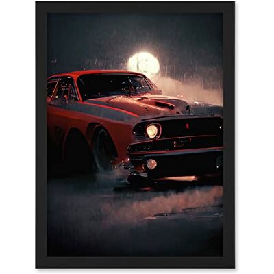 Doppelganger33 LTD Classic Red Sports Muscle Car On A Rainy Atmospheric Night Artwork Framed A3 Wall Art Print Doppelganger33 LTD Classic Red Sports Muscle Car On A Rainy Atmospheric Night Artwork Framed A3 Wall Art Print