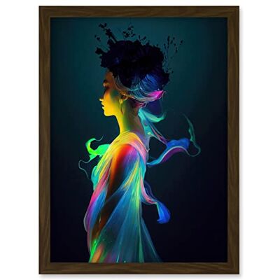 Doppelganger33 LTD Nature Fairy In Colourful Fluorescent Light Dress Artwork Framed A3 Wall Art Print Doppelganger33 LTD Nature Fairy In Colourful Fluorescent Light Dress Artwork Framed A3 Wall Art Print