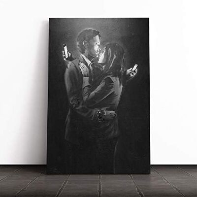 Big Box Art Banksy Mobile Lovers Black and White Wall Graffiti Art Canvas Print Gallery Wrapped 30mm Frame Wall Decor 30x20 inches Ready to Hang Pop Art Picture Living Room Bedroom Lounge Office Big Box Art Banksy Mobile Lovers Black and White Wall Graffiti Art Canvas Print Gallery Wrapped 30mm Frame Wall Decor 30x20 inches Ready to Hang Pop Art Picture Living Room Bedroom Lounge Office