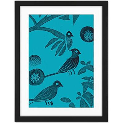 Doppelganger33 LTD Linocut Vintage Blue Birds Jungle Pattern Illustration Teal Artwork Framed Wall Art Print 18X24 Inch Doppelganger33 LTD Linocut Vintage Blue Birds Jungle Pattern Illustration Teal Artwork Framed Wall Art Print 18X24 Inch