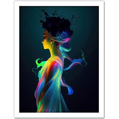 Doppelganger33 LTD Nature Fairy in Colourful Fluorescent Light Dress Artwork Framed Wall Art Print 18X24 inch Doppelganger33 LTD Nature Fairy in Colourful Fluorescent Light Dress Artwork Framed Wall Art Print 18X24 inch