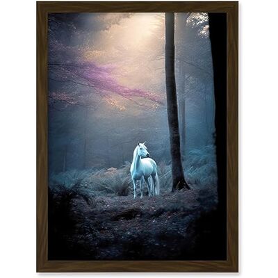 Artery8 Lone White Forest Horse Photograph Enchanted Landscape Sunbeam Artwork Framed A3 Wall Art Print Artery8 Lone White Forest Horse Photograph Enchanted Landscape Sunbeam Artwork Framed A3 Wall Art Print