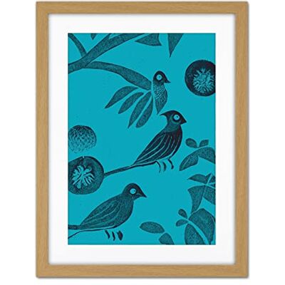 Doppelganger33 LTD Linocut Vintage Blue Birds Jungle Pattern Illustration Teal Artwork Framed Wall Art Print 18X24 Inch Doppelganger33 LTD Linocut Vintage Blue Birds Jungle Pattern Illustration Teal Artwork Framed Wall Art Print 18X24 Inch