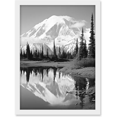 Artery8 Mount McKinley Reflecting on Wonder Lake Tranquil Water Black and White Photograph Scenic Mountain Valley Landscape Artwork Framed A3 Wall Art Print Artery8 Mount McKinley Reflecting on Wonder Lake Tranquil Water Black and White Photograph Scenic Mountain Valley Landscape Artwork Framed A3 Wall Art Print