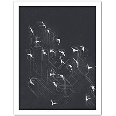 Wee Blue Coo Flock of Birds Silhouette Lines Artwork Framed Wall Art Print 18X24 Inch Wee Blue Coo Flock of Birds Silhouette Lines Artwork Framed Wall Art Print 18X24 Inch