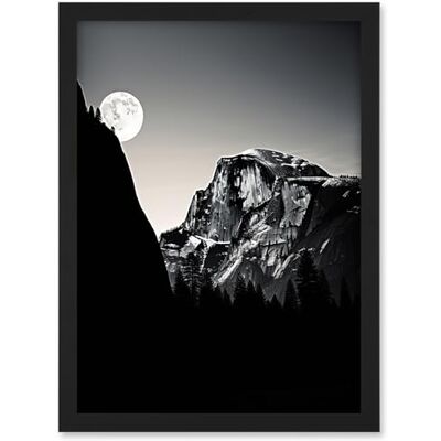 Artery8 Moonrise by Half Dome in Yosemite National Park High Contrast Black White Photograph Full Moon and Mountain Forest Landscape Artwork Framed A3 Wall Art Print Artery8 Moonrise by Half Dome in Yosemite National Park High Contrast Black White Photograph Full Moon and Mountain Forest Landscape Artwork Framed A3 Wall Art Print